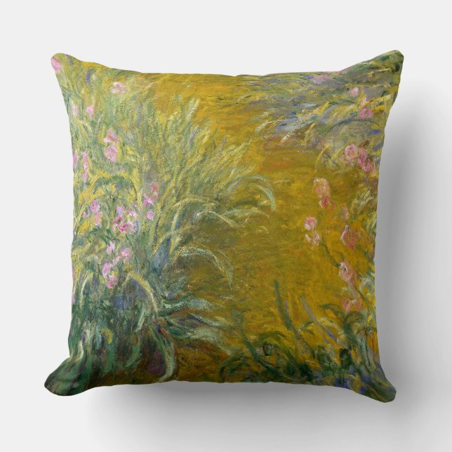 Vintage Monet Painting Path Through Irises Throw Pillow (Front)