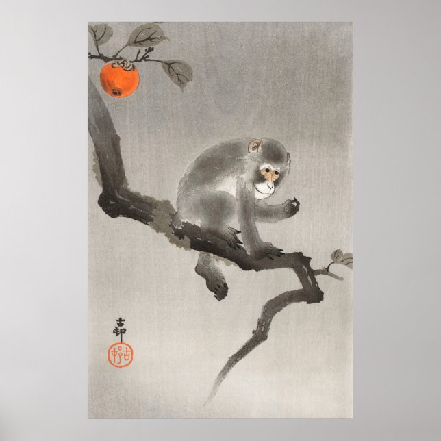 Vintage Monkey And Fruit, Japanese Retro Poster (Front)