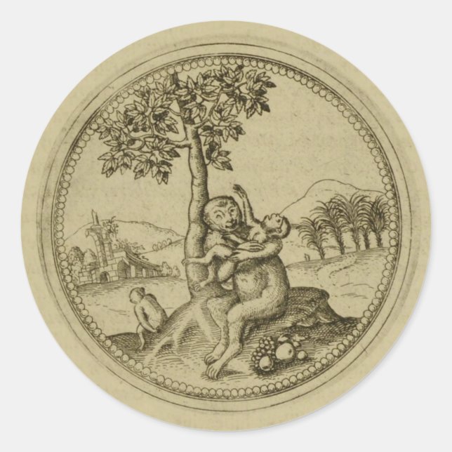 Vintage Monkey Classic Round Sticker (Front)