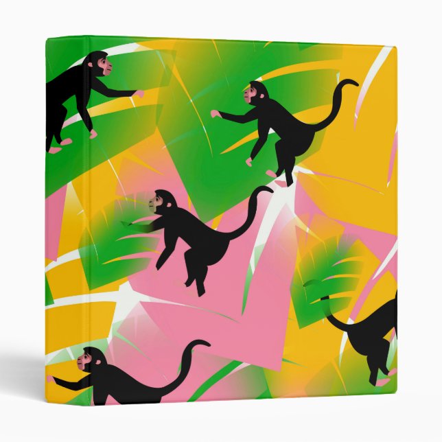 Vintage Monkey Pattern Print Binder (Front/Spine)