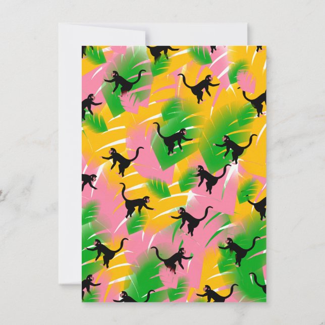 Vintage Monkey Pattern Print Invitation (Back)