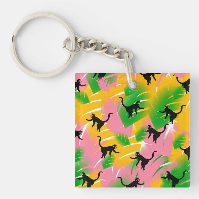 Vintage Monkey Pattern Print Keychain (Front)