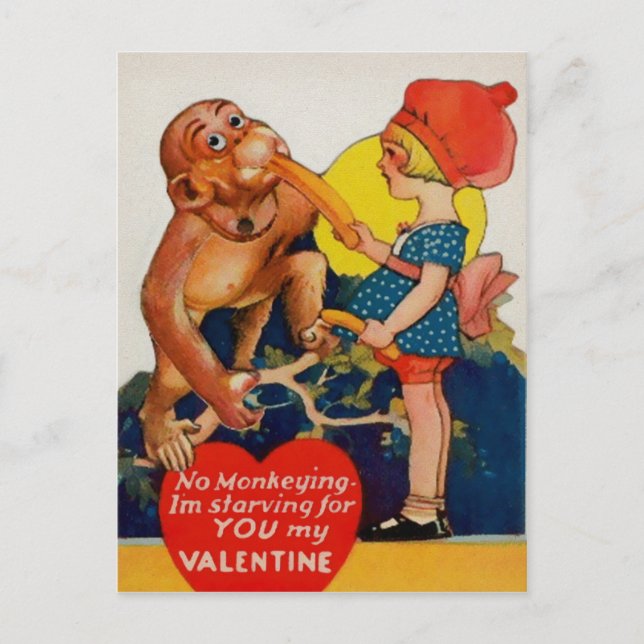 Vintage Monkey Valentines Day Postcard (Front)