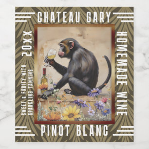 Vintage monkey white wine bottle personalized label