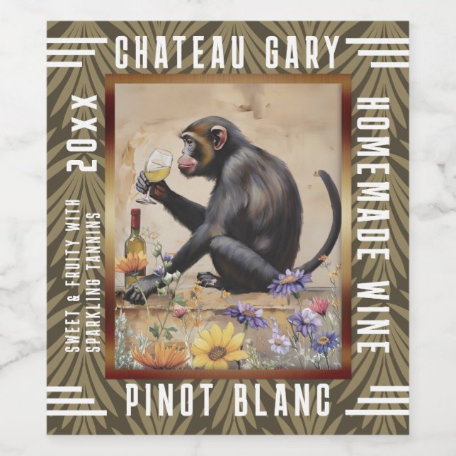 Vintage monkey white wine bottle personalized label (Single Label)