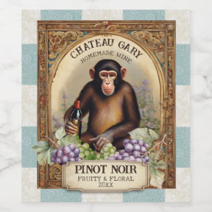 Vintage monkey wine bottle grapes personalized label