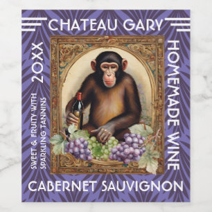 Vintage monkey wine bottle grapes personalized label
