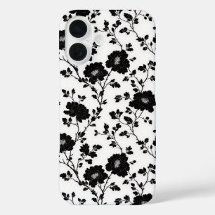 Vintage Monochrome Black Flower Toile Nature iPhone 16 Case