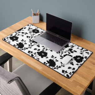 Vintage Monochrome Black Flower Toile Nature Desk Mat