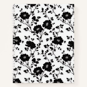 Vintage Monochrome Black Flower Toile Nature Notebook