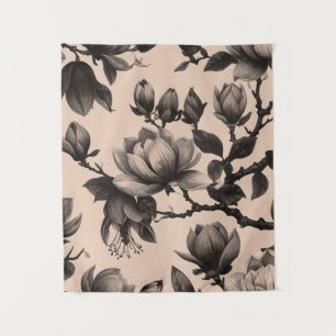Vintage Monochrome Magnolia Floral Tapestry