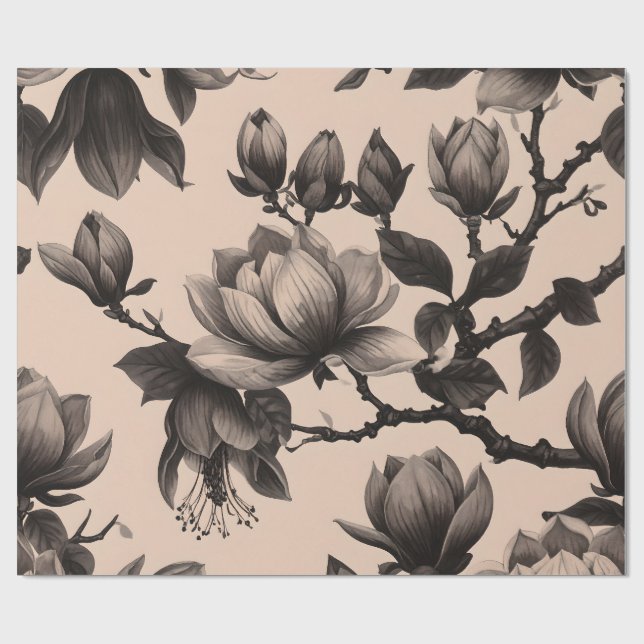 Vintage Monochrome Magnolia Gift Wrap (Flat)