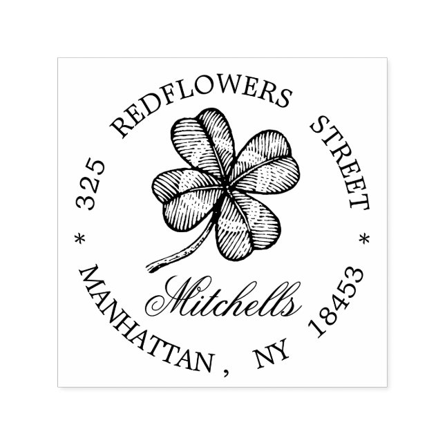Vintage monogram Address Stamp with lucky clover. (Design)