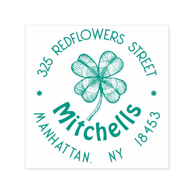 Vintage monogram Address Stamp with lucky clover. (Design)