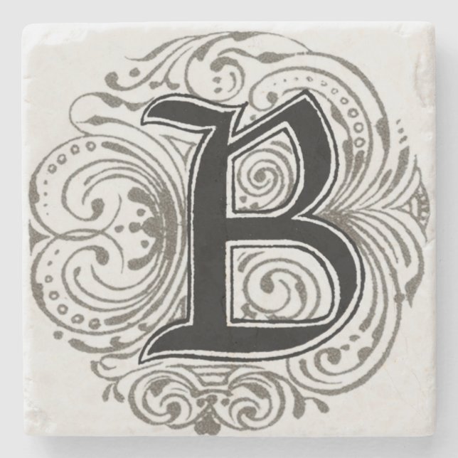 Vintage Monogram ‘B’ in Grey Stone Coaster (Front)