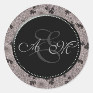 Vintage Monogram Black and White Classic Round Sticker