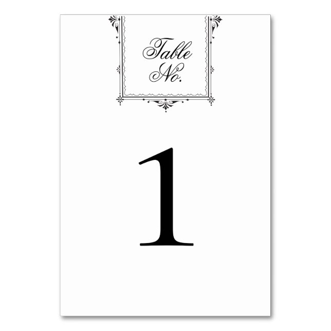 Vintage Monogram Black and White Wedding Table Number (Front)
