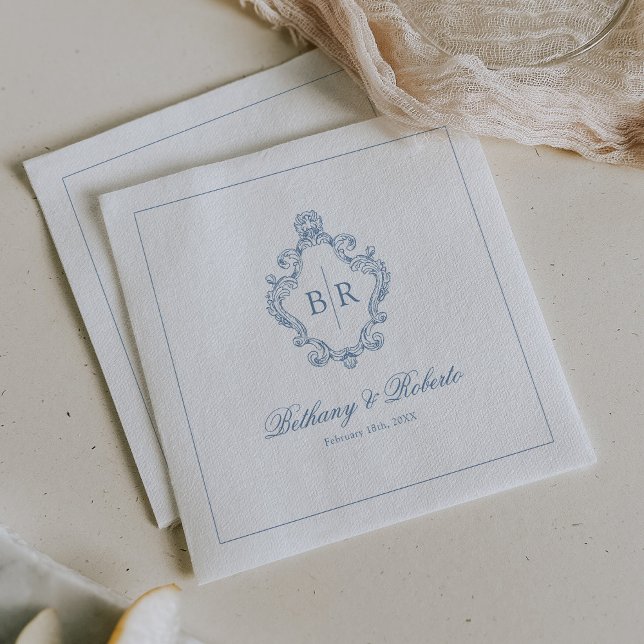 Vintage Monogram Blue Wedding Napkin (Creator Uploaded)