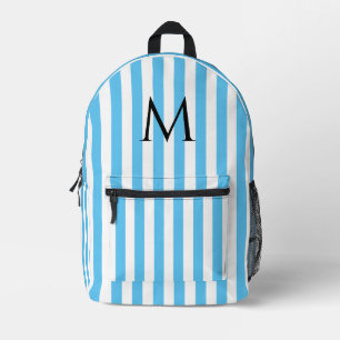 Vintage Monogram Blue & White Stripes Striped Printed Backpack