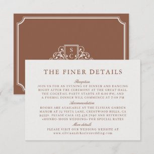 Vintage Monogram Brown & Ecru Wedding Details Thank You Card