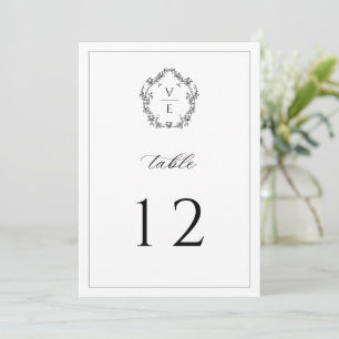 Vintage Monogram Crest Black Wedding Table Number
