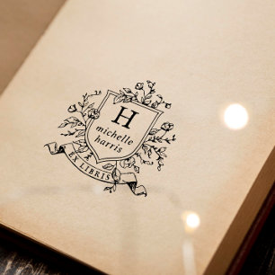 Vintage Monogram Crest Ex Libris Custom Name Book Self-inking Stamp