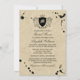 Vintage Monogram Crest & Ink Stain Bridal Shower Invitation