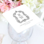 Vintage Monogram Crest White Charcoal Grey Wedding Square Paper Coaster<br><div class="desc">This elegant design features an ornate,  regency vintage-inspired crest of acanthus leaves framing two monogram initials in open serif font,  stacked vertically and separated by a thin horizontal line. Add the couple's names and wedding date below. The design and text are in charcoal grey on a white background.</div>