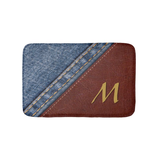 Vintage Monogram Denim and Leather Bath Mat (Front)