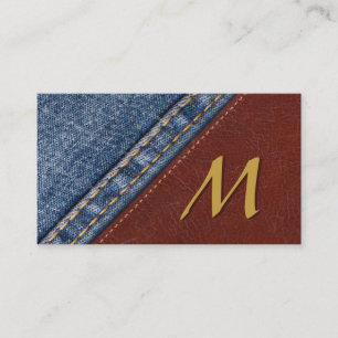 Vintage Monogram Denim and Leather Business Card