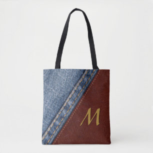 Vintage Monogram Denim and Leather Tote Bag