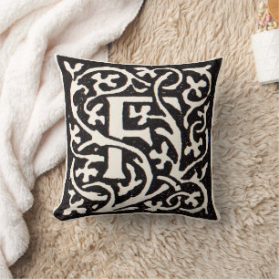 Vintage Monogram F Art Nouveau Letter Throw Pillow