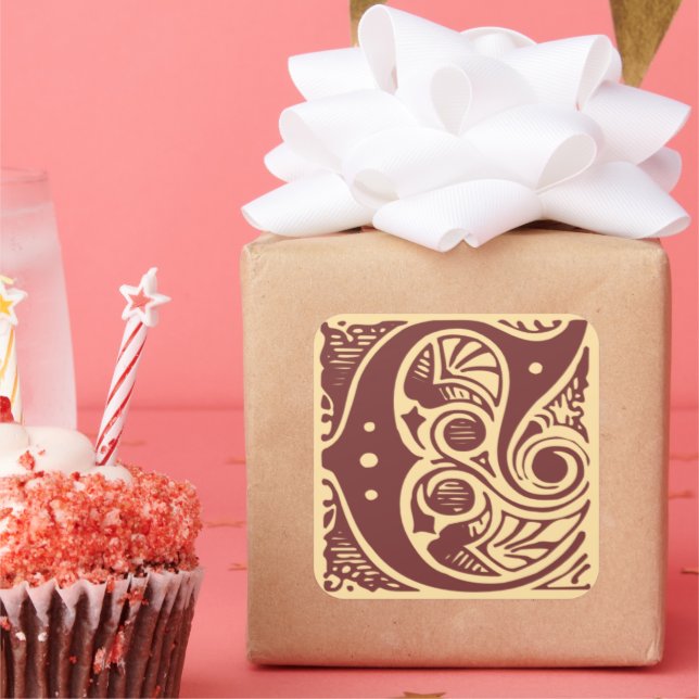Vintage Monogram Initial Letter C Square Sticker (Party)