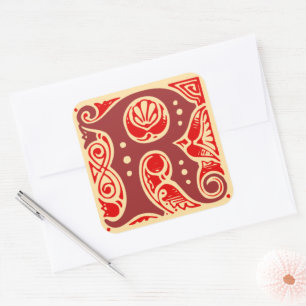 Vintage Monogram Initial Letter R Square Sticker