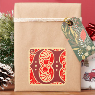 Vintage Monogram Initial Letter U Square Sticker