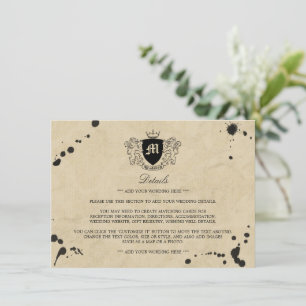 Vintage Monogram & Ink Stain Wedding Detail Insert