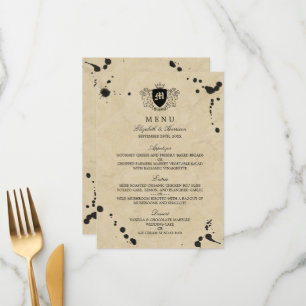 Vintage Monogram & Ink Stain Wedding Menu