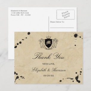 Vintage Monogram & Ink Stain Wedding Postcard