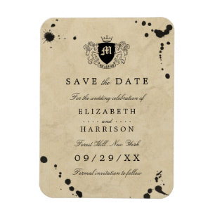 Vintage Monogram & Ink Stain Wedding Save The Date Magnet