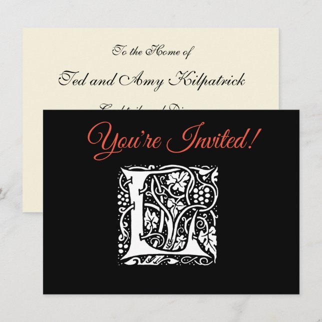 Vintage Monogram L Art Nouveau  Invitation (Front/Back)