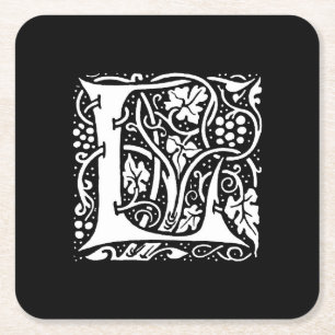 Vintage Monogram L Art Nouveau Square Paper Coaster