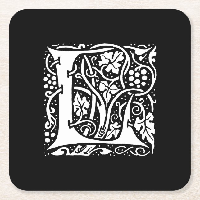 Vintage Monogram L Art Nouveau  Square Paper Coaster (Front)