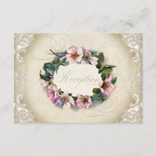 Vintage Monogram Lace Wild Pink Rose Swirl Formal Enclosure Card