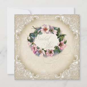 Vintage Monogram Lace Wild Pink Rose Swirl Formal Invitation