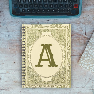 Vintage monogram letter border green victorian notebook