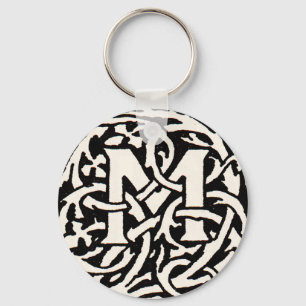 Vintage Monogram M Art Nouveau Letter Keychain