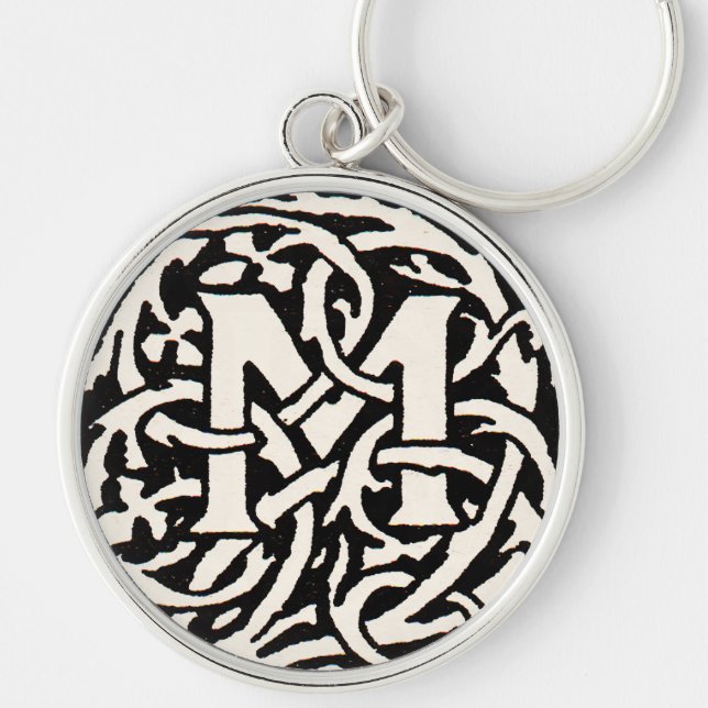 Vintage Monogram M Art Nouveau Letter Keychain (Front)