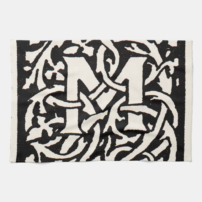 Vintage Monogram M Art Nouveau Letter Kitchen Towel (Horizontal)