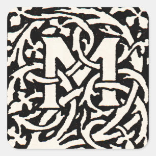 Vintage Monogram M Art Nouveau Letter Square Sticker