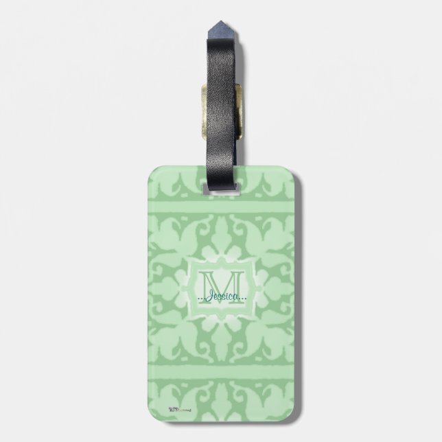 Vintage Monogram (Mint Green) Luggage Tag (Back Vertical)